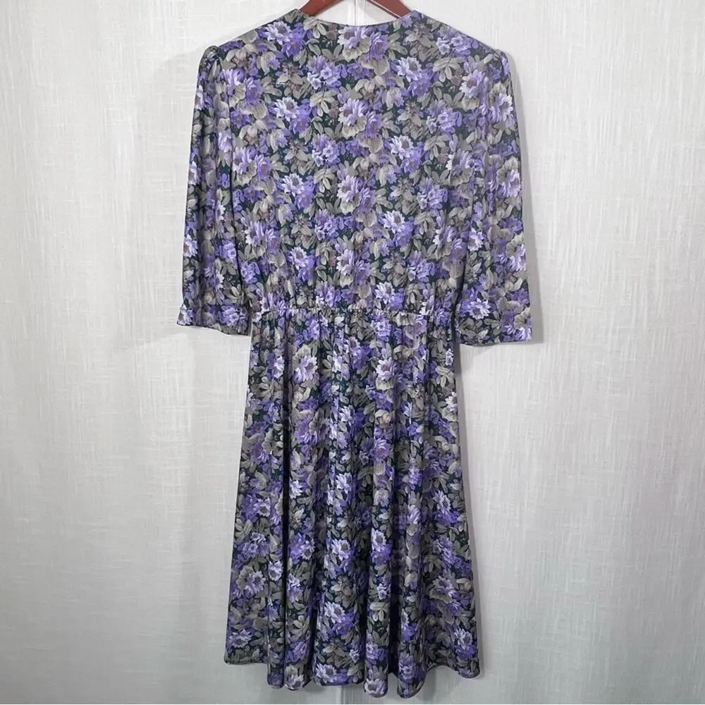Vintage 70’s California Looks Floral Long Sleeve Button Front Dress Size 12P